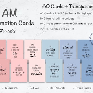 Affirmation Cards Printable with Positive Motivational Quotes for Oracle Cards, Self Love, Gift, Decorate (Instant Download)