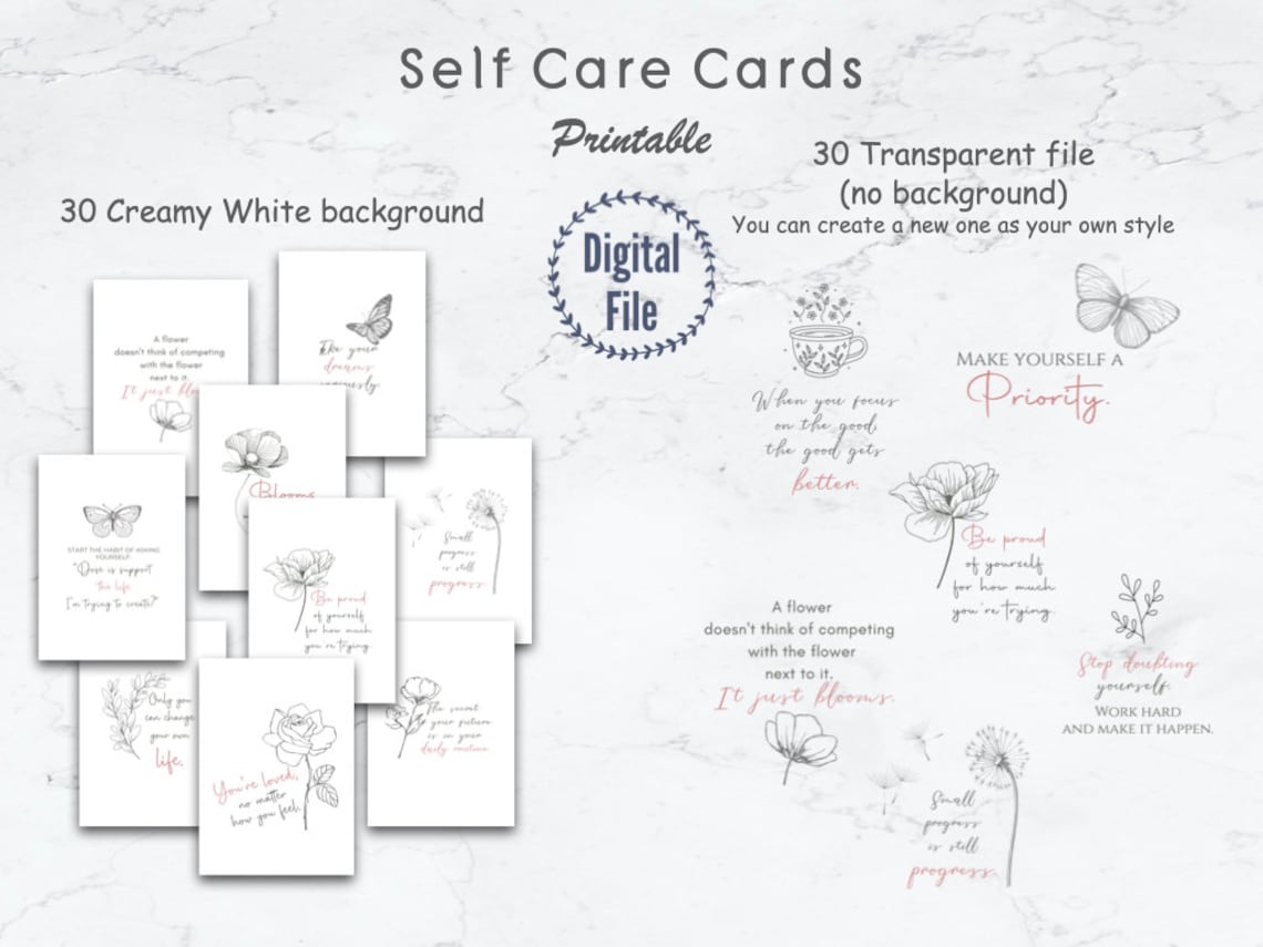 Self Care Printable Cards With Positive Motivational Quotes for ...