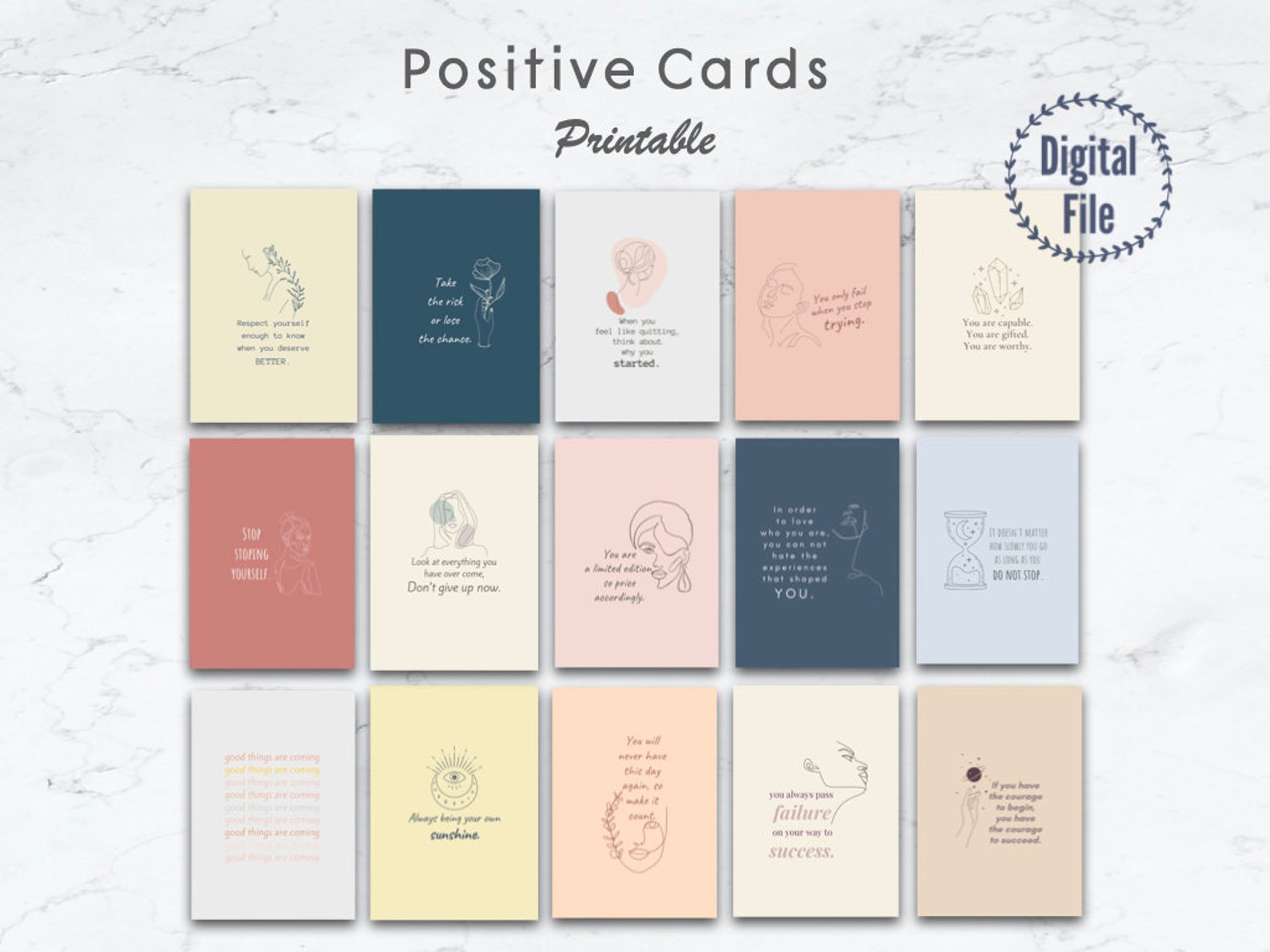 Positive Printable Cards With Motivational Quotes for Affirmation, Self Care, Gift, Decorate ...