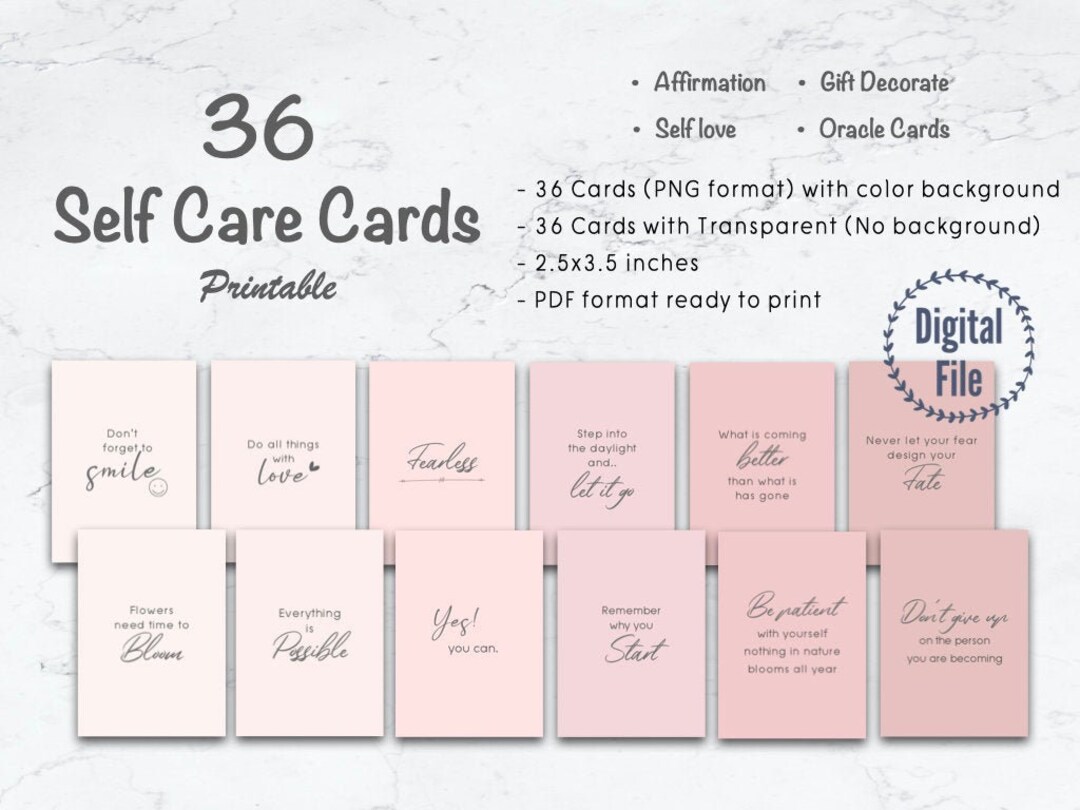 Self Care Affirmation Printable Cards With Positive Motivational Quotes ...