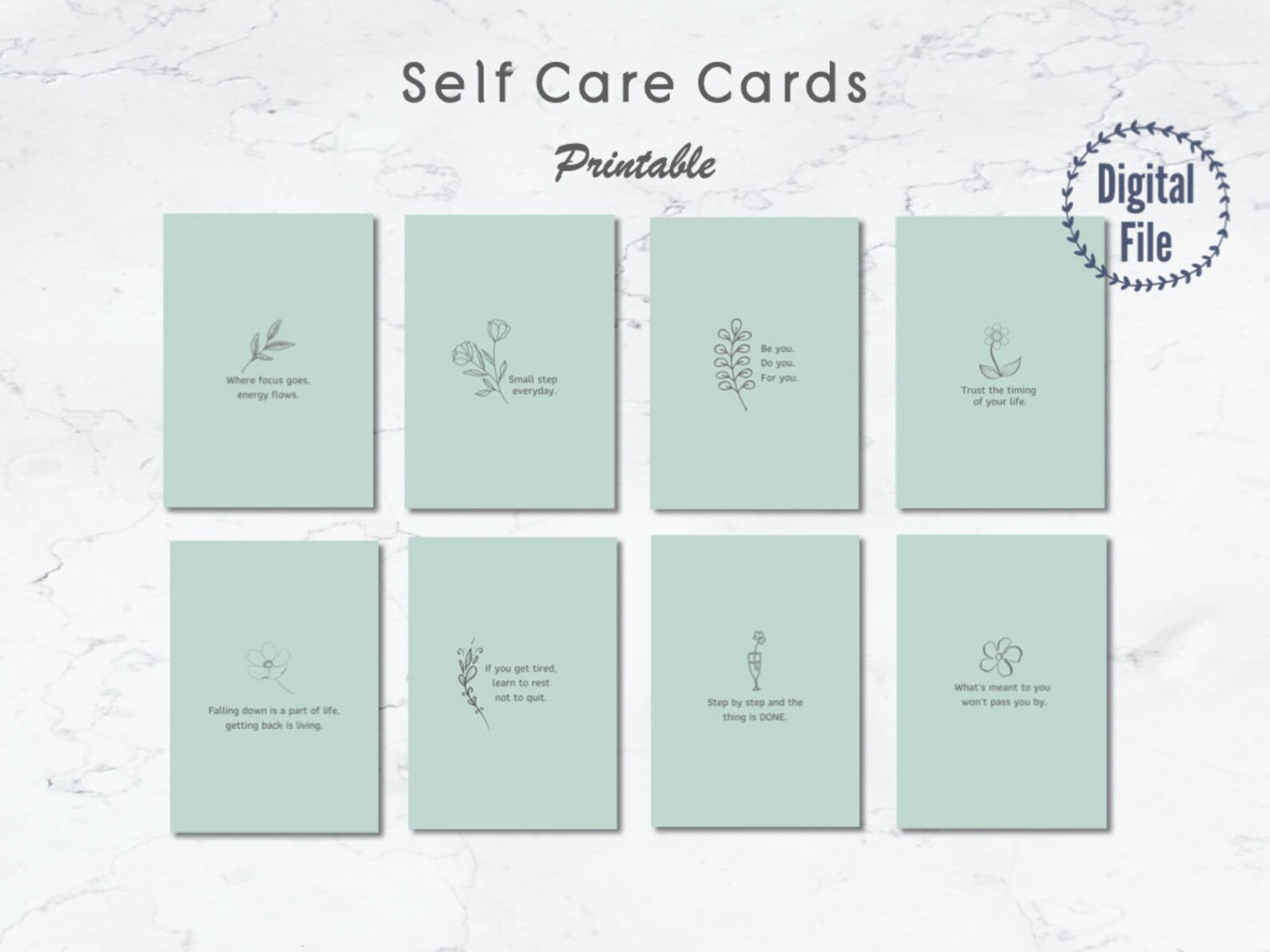 Self Care Printable Cards With Positive Motivational Quotes for ...