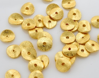 5 mm - 60 piezas de cuentas espaciadoras de disco onduladas chapadas en oro, chips de papas fritas de disco chapados en oro cepillado, espaciadores heishi para hacer joyas, cuentas espaciadoras de oro
