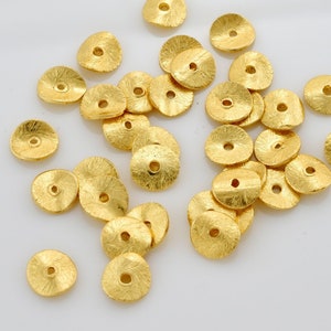 6mm -28pc Gold plated Wavy Disc Spacer beads, Brushed gold plated disc potato chips, heishi spacers for jewelry making, gold spacer beads