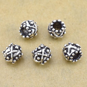 8mm - 2pcs Sterling Silver spacer beads, Artisan handmade 925 Solid Silver large hole beads with antique finish