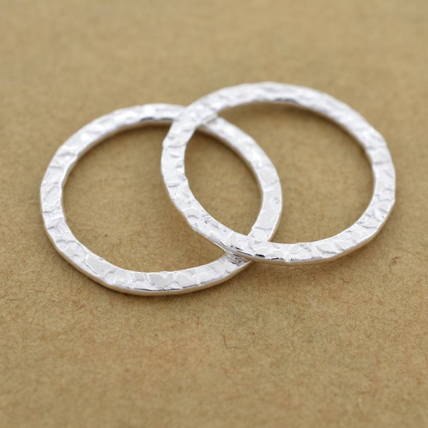 20mm -2pcs Sterling Silver Washer Connector Links, Hammer finish 925 Solid Silver handmade Rings for jewelry making circles