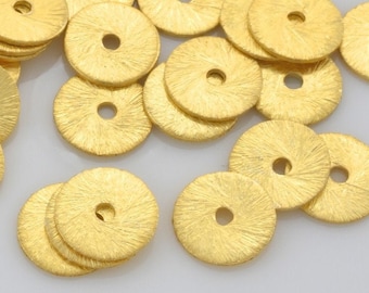 8 mm - 16 pièces de disques plats plaqués or, rondelles d'or brossées, espaceurs de disques pour la fabrication de bijoux, entretoises Heishi plaquées or en vrac