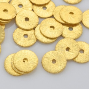 8mm - 16pcs Gold plated Flat Disk Spacer Beads, brushed gold washers, Disc spacers for jewelry making, Bulk gold plated Heishi spacers