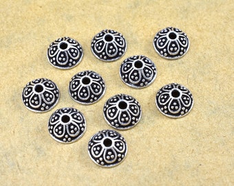 9mm - 4pc Sterling Silver bead caps for jewelry making, antique silver bead caps, Bali Style bead caps, beadcaps