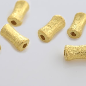 10mm - 5pcs Gold plated Dog Bone shape Spacer Beads, brushed barrel beads, gold plated 925 Sterling Silver drum beads, cylinder beads