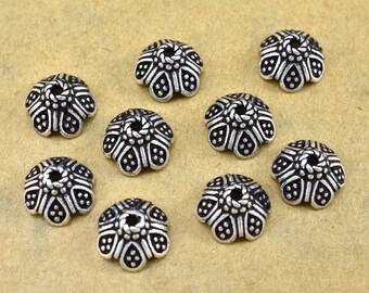 10mm - 4pcs Bali Sterling Silver Bead Caps, Flower bead caps for Jewelry Making,  Antique Silver bead caps