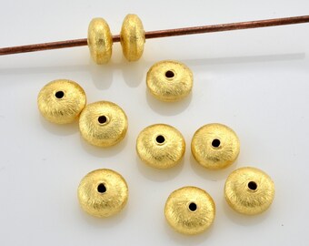 8mm - 5pcs Gold plated Spacer Beads, brushed Saucer beads, gold plated spacers made of solid 925 Sterling Silver beads