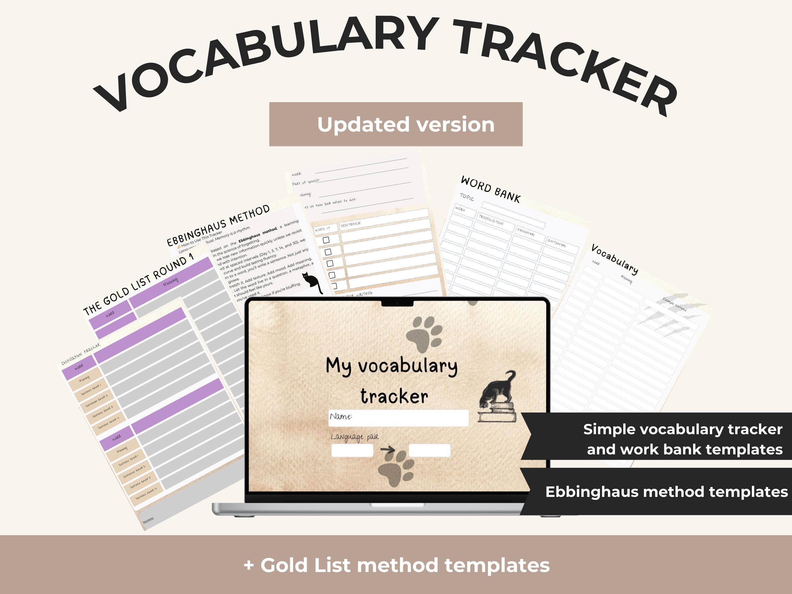 Vocabulary Tracker | Printable Language Learning Journal Page | Word ...
