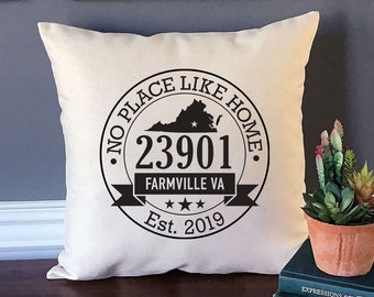 Personalized Custom 'No Place Like Home' City State Zip Code Natural Canvas Pillow or Pillow Cover Home Decor Moving Away Housewarming Gift