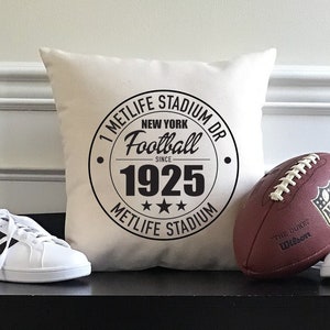 New York Giants Football Natural Canvas Pillow or Pillow Cover | MetLife Stadium Address | Giants Fan Gift | Man Cave