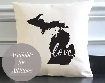 All States and Washington DC 'love' 16"x16" or 18"x18" Natural Canvas Pillow or Pillow Cover