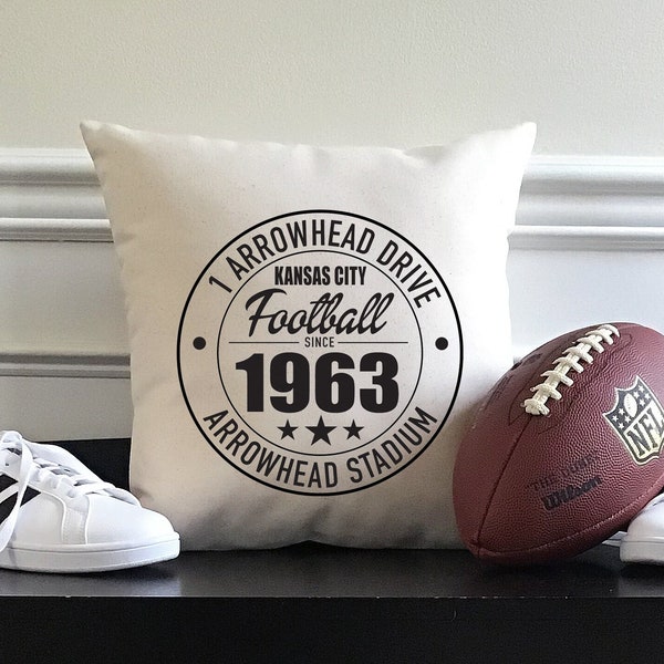 Kansas City Chiefs Football Natural Canvas Pillow or Pillow Cover | Arrowhead Stadium Address | Saints Fan Gift | Man Cave