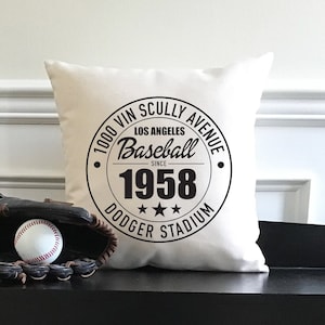Los Angeles Dodgers Baseball Natural Canvas Pillow or Pillow Cover | Dodger Stadium Address | Dodgers Fan Gift | Man Cave | Home Decor