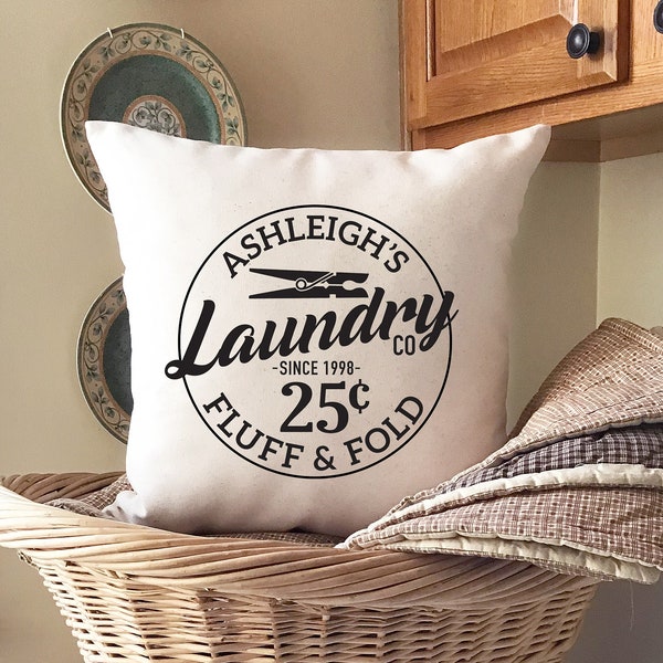 Personalized Custom Laundry Natural Canvas Pillow or Pillow Cover Home Decor - Farmhouse Pillow - Fluff & Fold