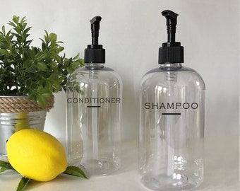 Shampoo or Conditioner 16 ounce Refillable Clear Pump Top Plastic Bottle Dispenser | Modern Bathroom Decor | Farmhouse | Urban | Industrial
