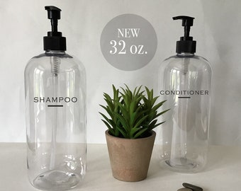 32 oz Refillable Shampoo/Conditioner Bottle: Modern Farmhouse Decor