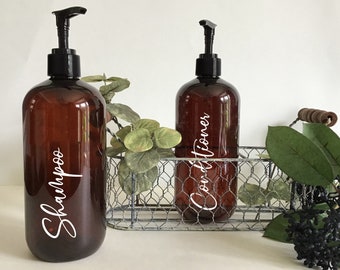 Shampoo or Conditioner 16 ounce Refillable Amber Pump Top Plastic Bottle Dispenser | Modern Bathroom Decor | Farmhouse | Urban | Industrial