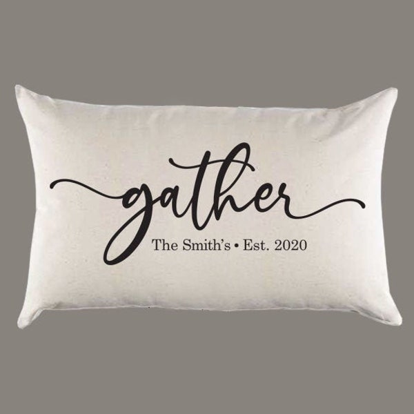 Custom 'gather' Natural Canvas Pillow or Pillow Cover - Throw Pillow - Home Decor -Gift - Lumbar -  Farmhouse Decor