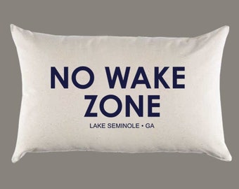 Personalized Custom 'No Wake Zone' Natural Canvas Pillow or Pillow Cover Home Decor • Lake Home • Lake Life • Guest Room • Housewarming Gift