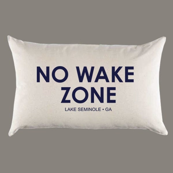 Personalized Custom 'No Wake Zone' Natural Canvas Pillow or Pillow Cover Home Decor • Lake Home • Lake Life • Guest Room • Housewarming Gift