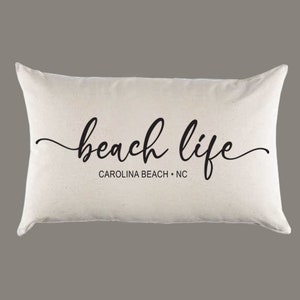 Personalized Custom 'Beach Life' Natural Canvas Pillow or Pillow Cover - Throw Pillow - Home Decor -Gift - Farmhouse Decor