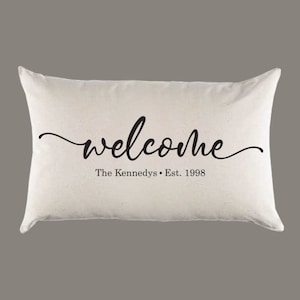 Personalized Custom &#39;Welcome&#39; Name Est. Year Natural Canvas Pillow or Pillow Cover - Throw Pillow - Home Decor -Gift - Farmhouse Decor