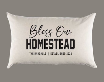 Personalized Custom 'Bless Our Homestead' Natural Canvas Pillow or Pillow Cover - Throw Pillow - Home Decor -Gift - Farmhouse Decor