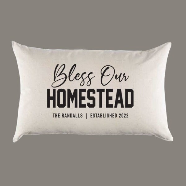 Personalized Custom 'Bless Our Homestead' Natural Canvas Pillow or Pillow Cover - Throw Pillow - Home Decor -Gift - Farmhouse Decor