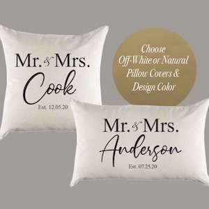 Personalized Custom &#39;Mr & Mrs Established&#39; Natural Canvas Pillow or Pillow Cover - Throw Pillow - Couple Wedding Anniversary Gift