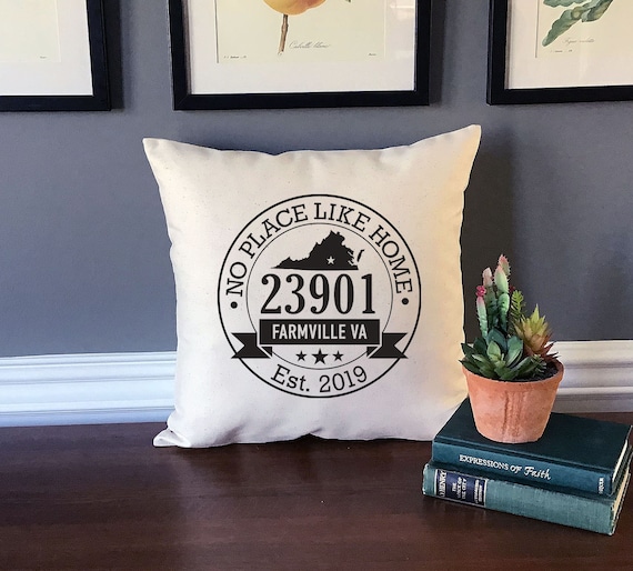 Personalized 'No Place Like Home' Canvas Pillow: City, State, Zip Code