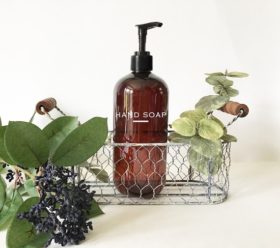 Amber Hand Soap Dispenser: Refillable Plastic Bottle, Modern Farmhouse Decor