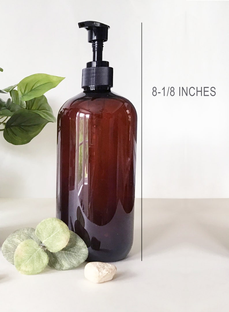 Amber Hand Soap Dispenser: Refillable Plastic Bottle, Modern Farmhouse Decor image 2