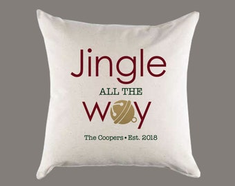 Ivory or Natural Canvas Christmas 'Jingle All the Way' Pillow or Pillow Cover - Home Decor - Throw Pillow - Farmhouse Pillow