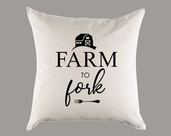 16"x16" or 18"x18" 'Farm to Fork' Natural Canvas Pillow or Pillow Cover - Modern Farmhouse - Home Decor - Farm Pillow - Housewarming Gift