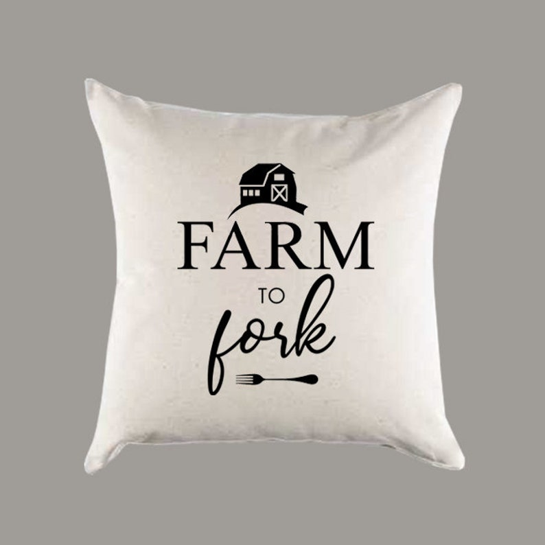 16x16 or 18x18 'Farm to Fork' Natural Canvas Pillow or Pillow Cover Modern Farmhouse Home Decor Farm Pillow Housewarming Gift image 1