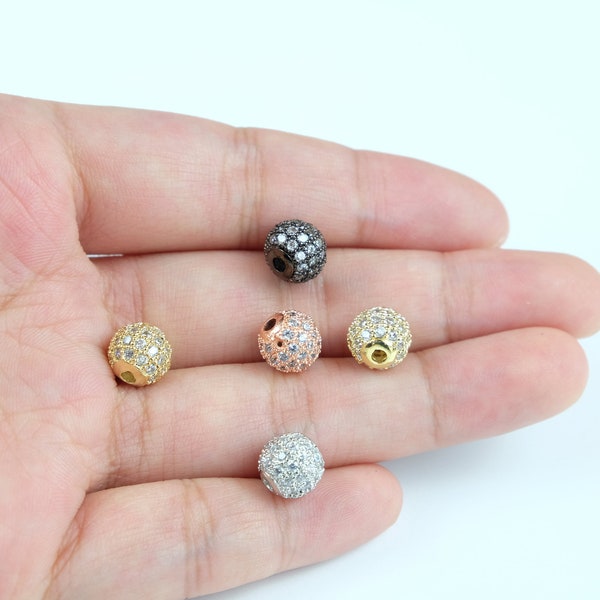 CZ Micro Pave Round Ball Bead, Cubic Zirconia Pave Beads