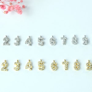 6x10mm CZ Micro Pave, Number Charm, birthday charm, charm for bracelet, necklace, jewelry making