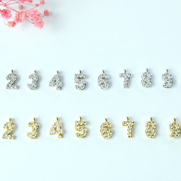 6x10mm CZ Micro Pave, Number Charm, birthday charm, charm for bracelet, necklace, jewelry making