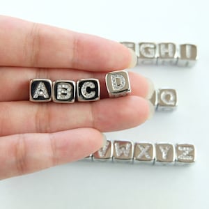 8.5x8.5mm Silver Initial Letter,Alphabet Beads, Square Beads, Micro Pave  Charm for Bracelet Necklace