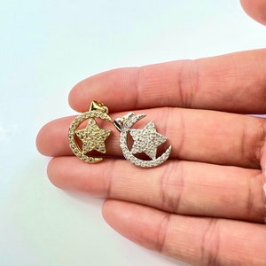 15mm Moon and Star Micro Pave pendant /charm, Perfect for Necklace or Bracelet making . (1 pc)