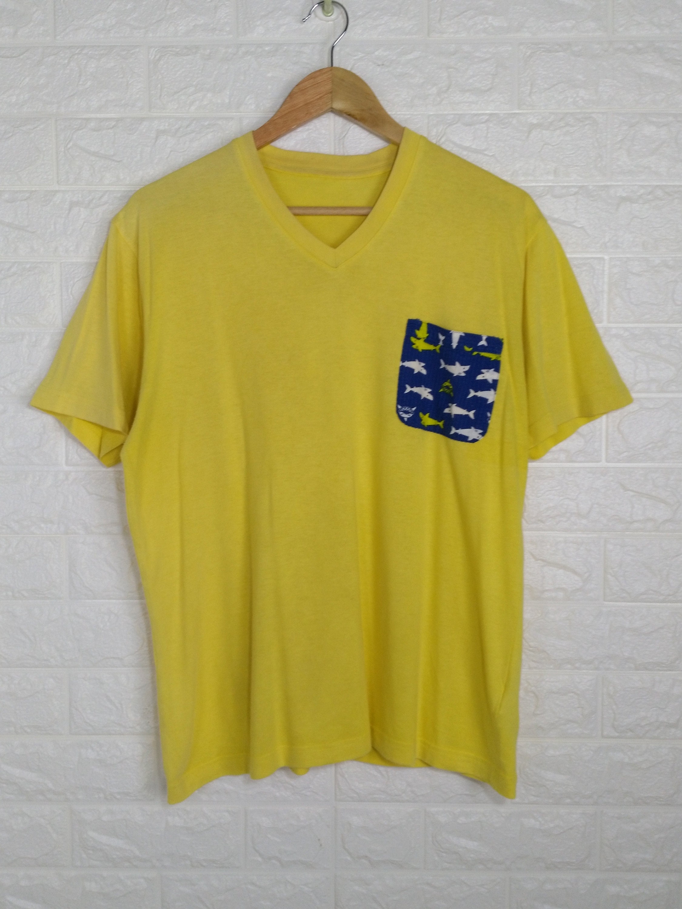 Vintage Uniqlo V-neck Yellow Shirt Vintage Sharks Pocket T - Etsy UK