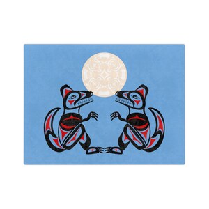 Coast Salish Dancing Wolves Blanket Native Art Indigenous Owned Business Velveteen Minky BlanketGift for Friend Gift for Family Native Gift