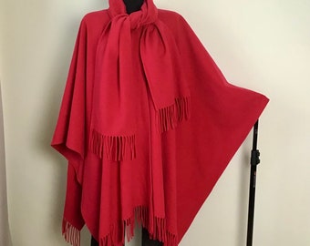Vintage Women’s One Size Red Fringed Cape Wool Cloak Cape