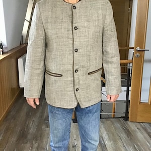 Marynarka męska Vintage w rozmiarze L, lniana, szaro-beżowa, z lodenu, marki Stewart & Sinclair