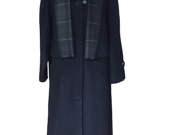 Vintage 70’s 80’s Women’s Size 2XL Dark Blue Wool Blend Coat Loose Spring Autumn Coat with Scarf