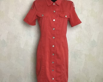 Red Denim Dress | Etsy